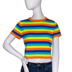 Shiny by Nature Crop Top Boxy Cut Strapped Crewneck Multicolor Size S